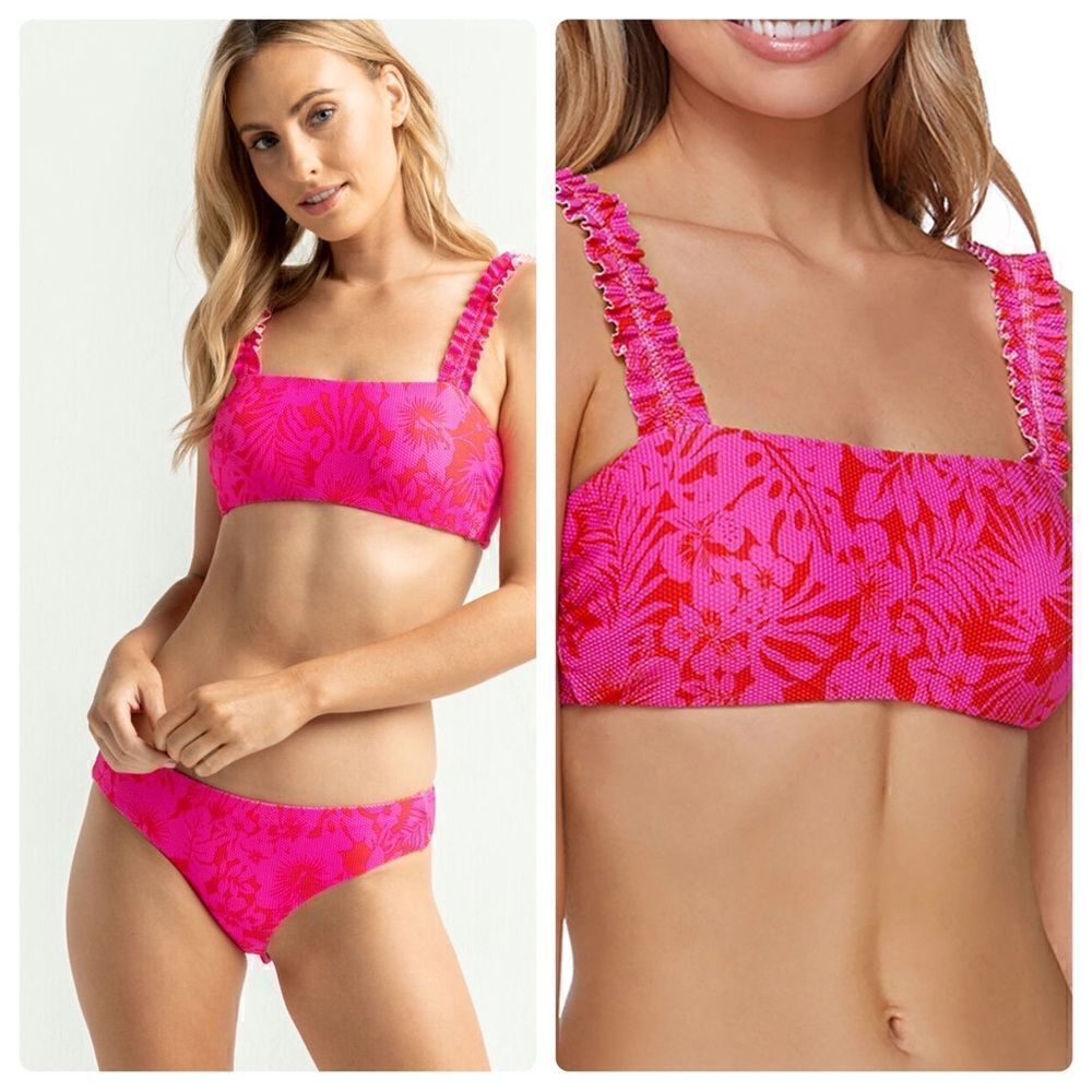 Raisins Surf Brand Pink & Red Tulum Bandeau Bikini Top